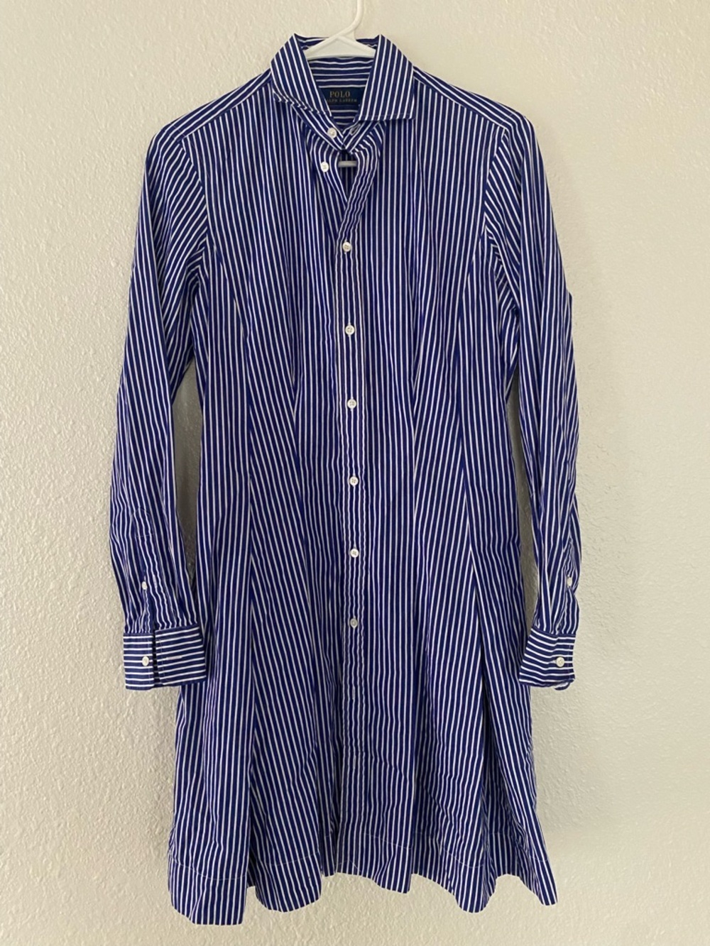 Polo Ralph Lauren Blue & White Striped Button-Down long sleeve mini Dress